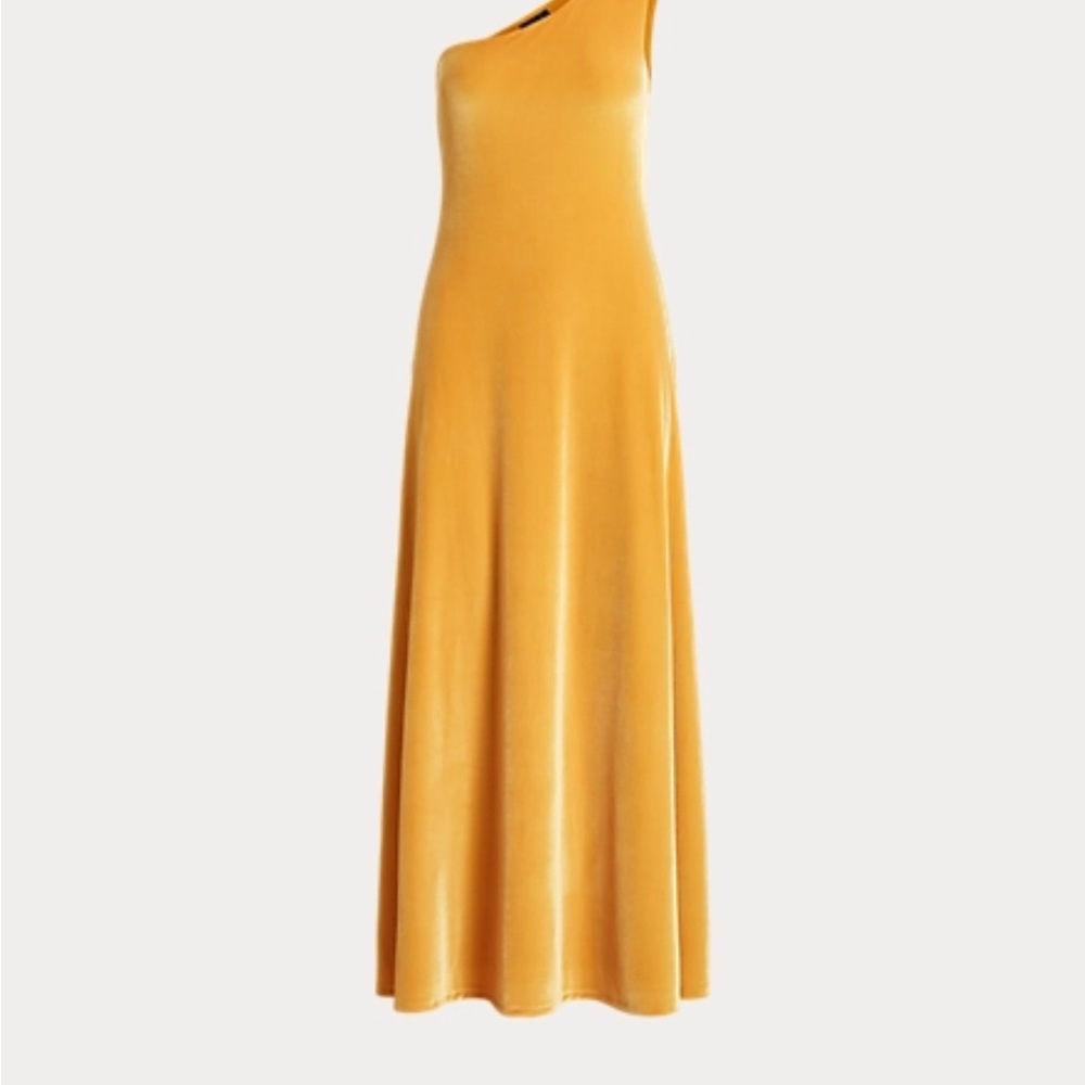 Ralph Lauren gold Velvet one shoulder cocktail dress NWT stunning!!!! Size S